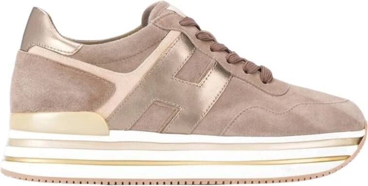 Hogan Bruin Goud Leren Midi Sneakers Brown Dames