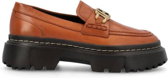 Hogan Bruin Leren Loafers Brown Dames