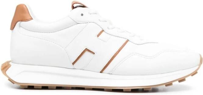 Hogan Bruin Leren Sneakers met Contrastdetail White Heren