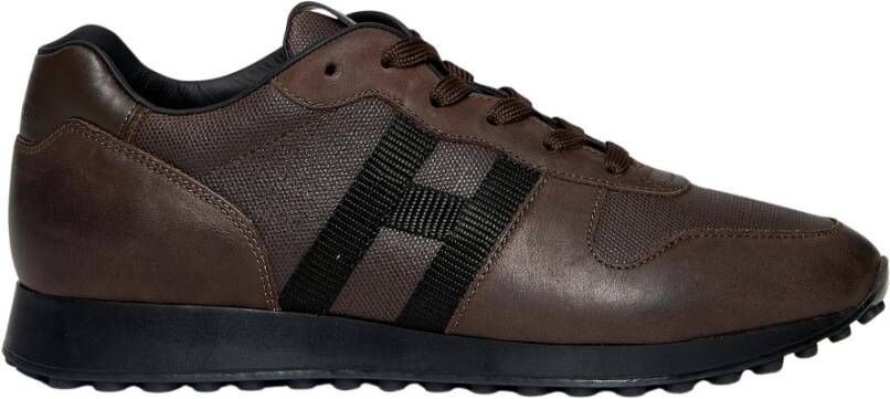 Hogan Bruin Leren Sneakers met Logodetail Brown Heren