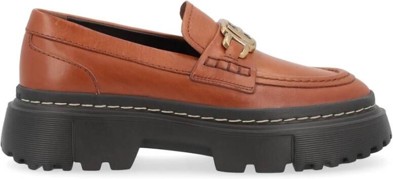 Hogan Bruine leren mocassin met metalen accessoire Brown Dames