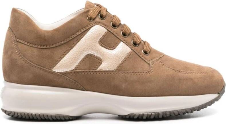 Hogan Bruine leren sneakers Chunky rubberen zool Brown Dames