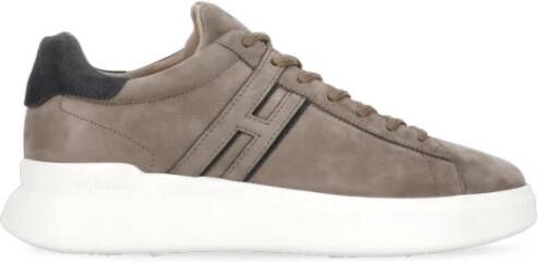 Hogan Bruine Leren Sneakers Ronde Neus Brown Heren