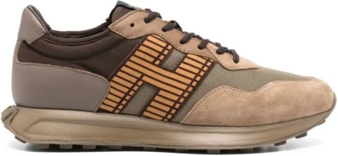 Hogan Bruine Suede Nylon Sneaker Streep Brown Heren