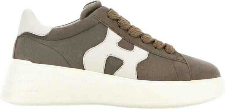 Hogan Bruine Suède Sneakers met Golvende Zijde Brown Dames