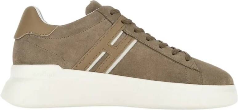 Hogan Bruine Suède Sneakers met Leren Details Brown Heren