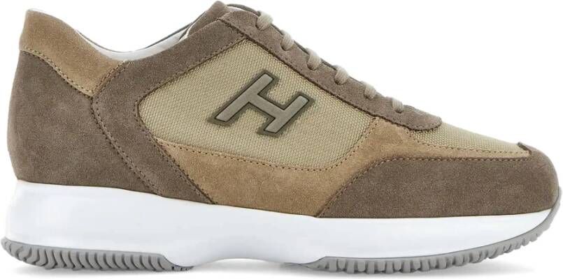 Hogan Bruine Suède Sneakers met Stoffen Inzetstukken Brown Heren