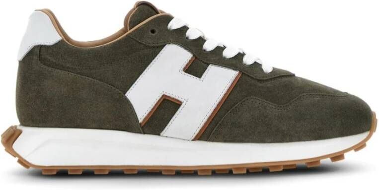 Hogan Bruine Suède Sneakers Veters Wit Green Heren