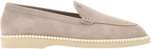 Hogan Fluwelen Leren Mocassins met Monogram Beige Dames