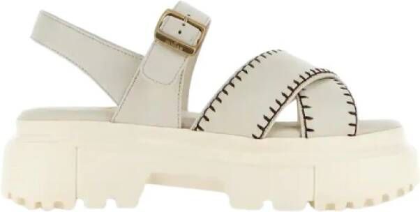 Hogan Gekruiste leren sandalen met H-vormige noppen White Dames