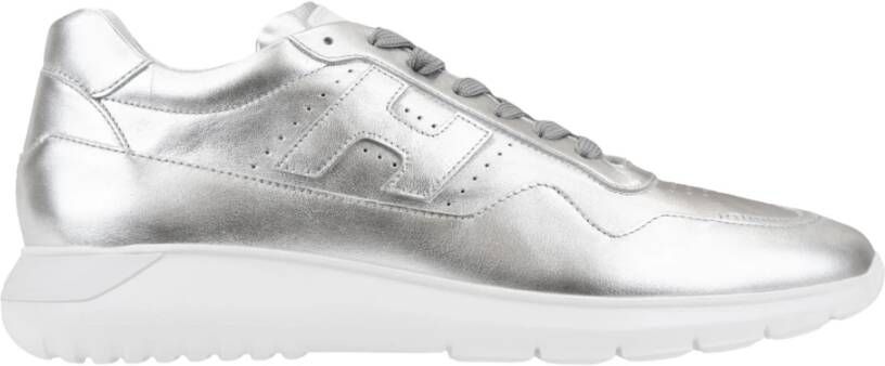 Hogan Gelamineerde leren vetersneakers Gray Heren