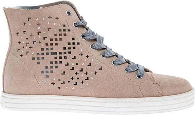 Hogan Geperforeerde leren hoge sneakers Beige Dames