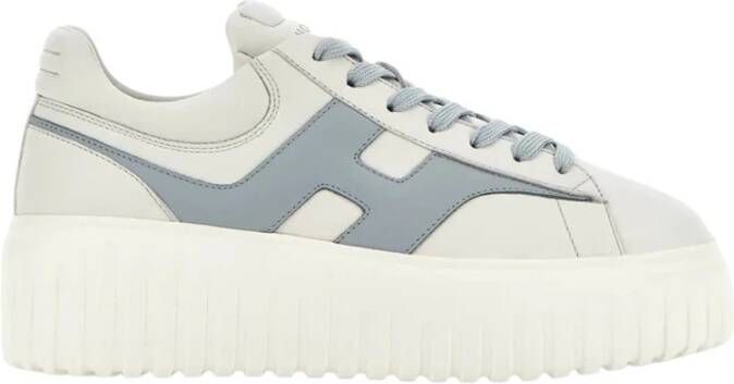 Hogan Gestreepte leren sneakers ivoor blauw detail White Dames