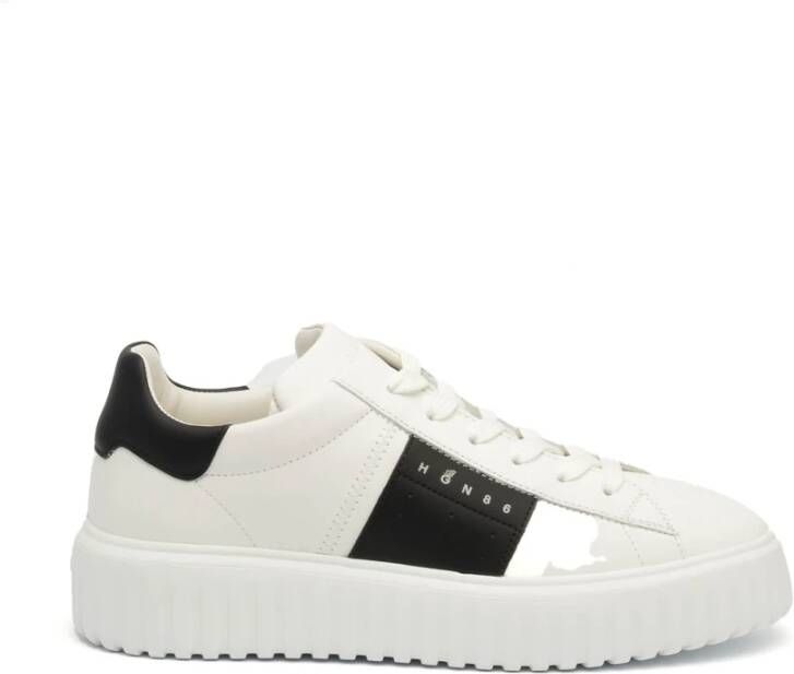 Hogan Gestreepte Leren Sneakers Witte Rubberen Zool White Dames