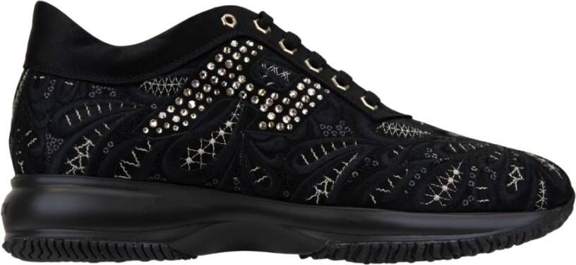 Hogan Gestreepte Stoffen Veterschoenen Black Dames