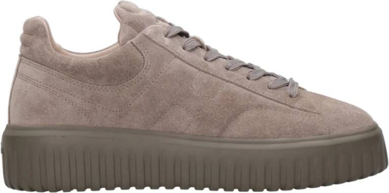 Hogan Gestreepte Suède Sneakers Beige Heren