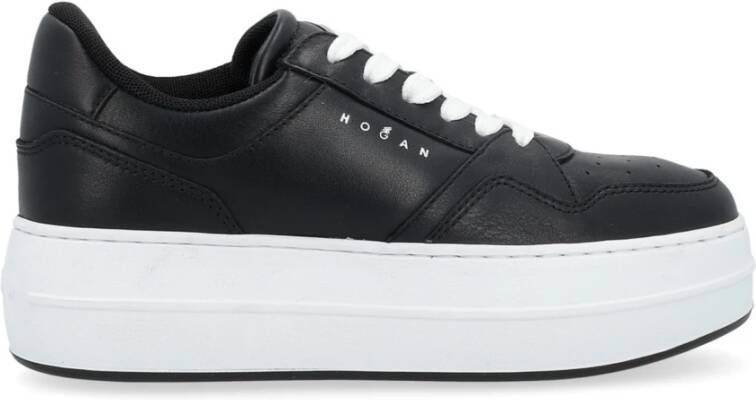 Hogan Geveterde Sneaker in Zwart Leer Black Dames