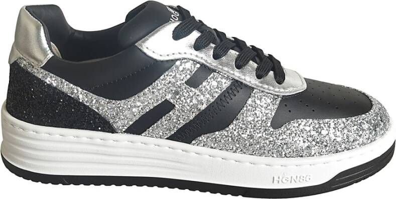 Hogan Glitter Sneakers in Glad Leer Black Dames