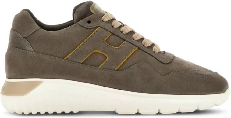 Hogan Grijze Gele Suède Sneaker Brown Heren