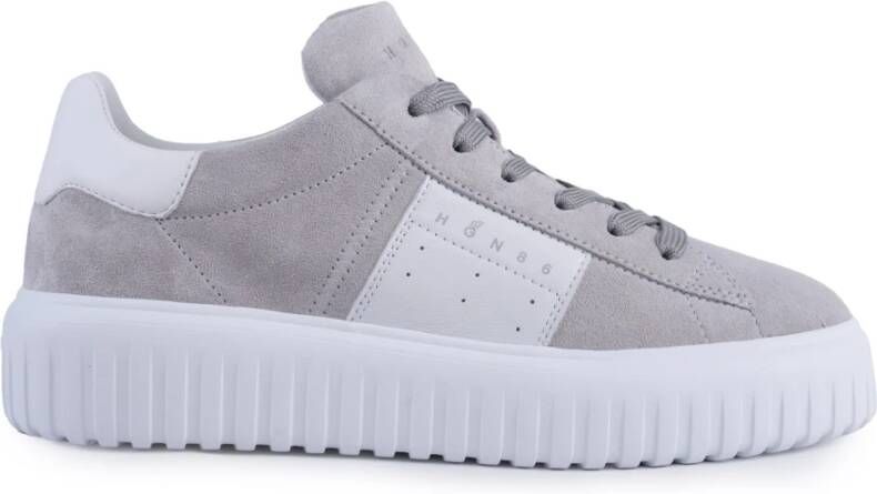 Hogan Grijze Leren Sneakers met Suède Details Gray Heren