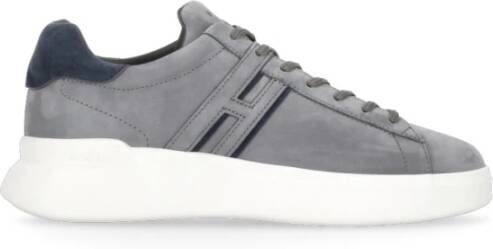 Hogan Grijze Leren Sneakers Ronde Neus Gray Heren