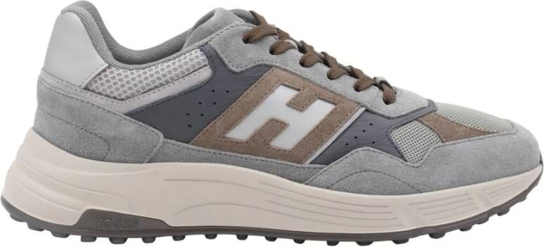 Hogan Grijze Leren Sneakers Ronde Neus Gray Heren