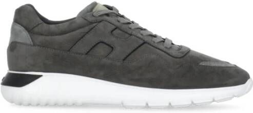 Hogan Grijze Leren Sneakers Ronde Neus Logo Gray Heren