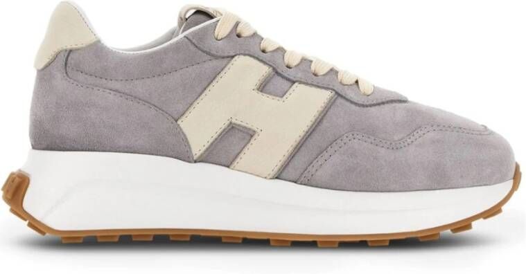 Hogan Grijze Sneakers van Kalfsleer met Beige Logo Gray Dames