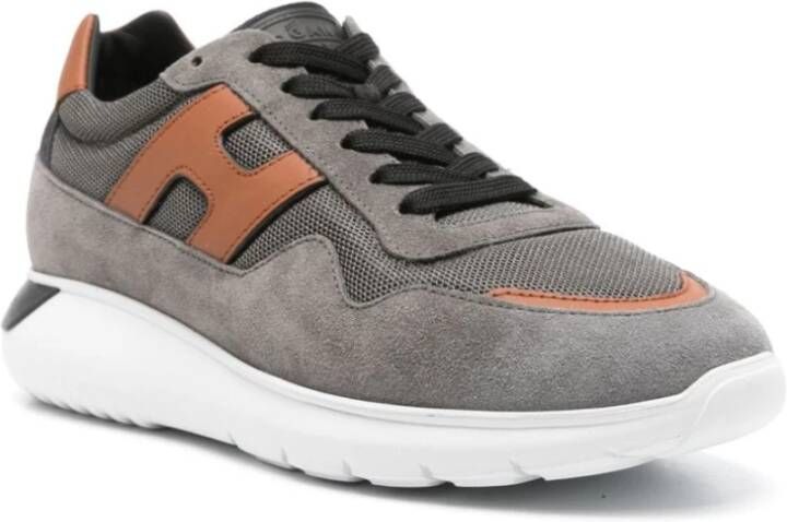 Hogan Grijze Suède Nylon Sneaker Leren Hak Gray Heren