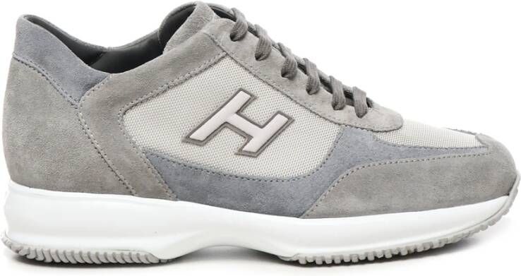 Hogan Grijze Suède Sneakers met Stoffen Inzetstukken Gray Heren