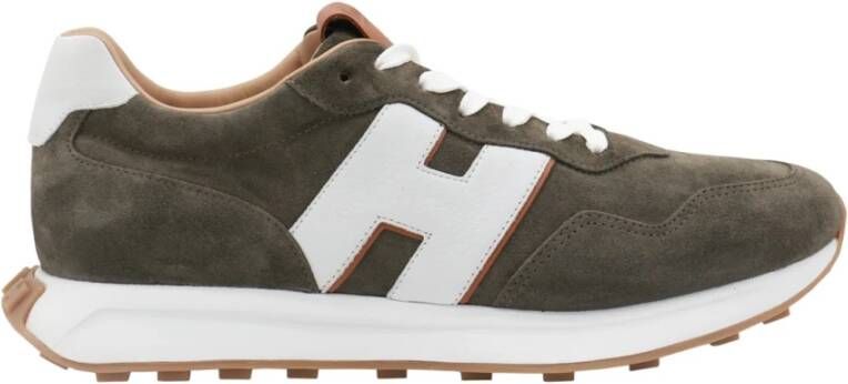 Hogan Groene Suède Sneakers met Leren Details Green Heren