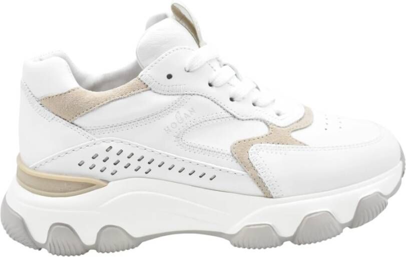 Hogan Hyperactive Leren Platte Schoenen Wit Beige Dames