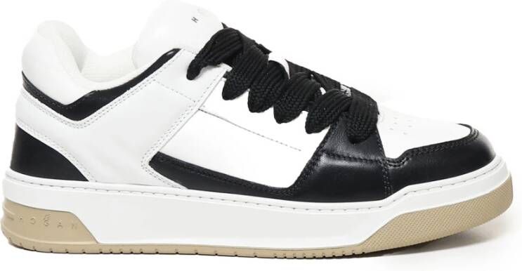 Hogan Italiaanse Leren Sneakers in Wit Zwart White Heren