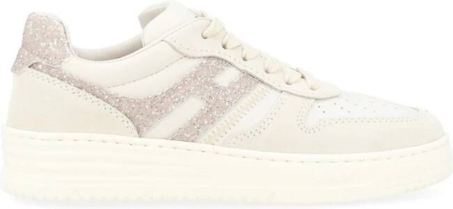 Hogan Ivoor en Goud Retro Sneaker Model H630 White Dames