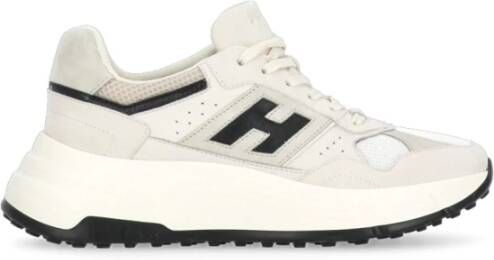 Hogan Ivoor Leren Sneakers met Technische Stof Beige Dames