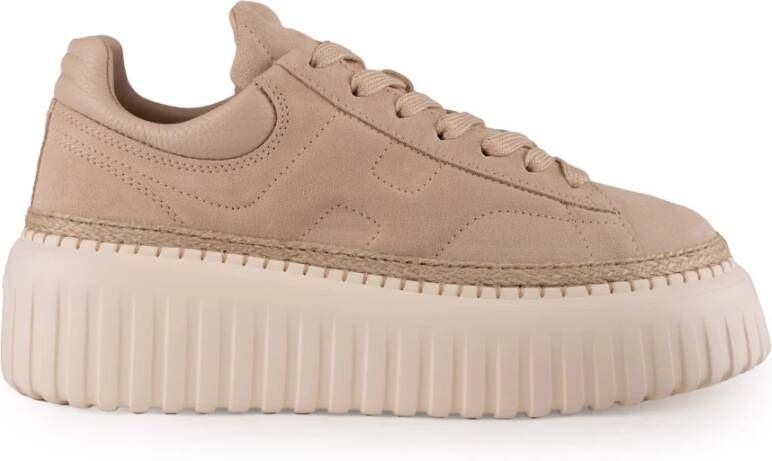 Hogan Ivoor Leren Sneakers Veters Suède Beige Dames