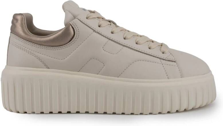 Hogan Ivoor Leren Veterschoenen Beige Dames