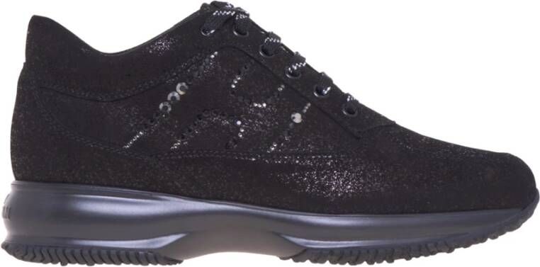 Hogan Lage suède sneakers met Rhinestone H-detail Zwart Dames