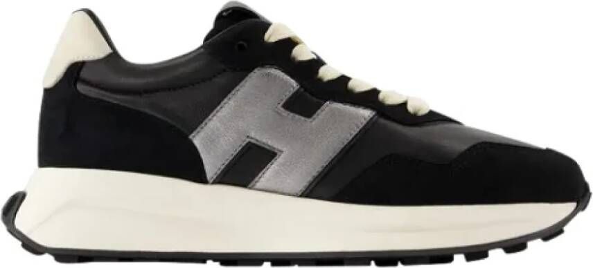 Hogan Zwarte Leren Sneakers met Metalen Logo Black Dames