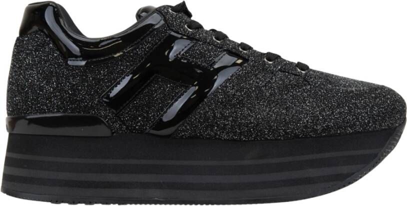 Hogan Leren Glitter Sneakers met Brand Logo Black Dames