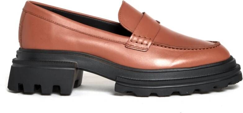 Hogan Leren Mocassin Loafer voor Vrouwen Brown Dames