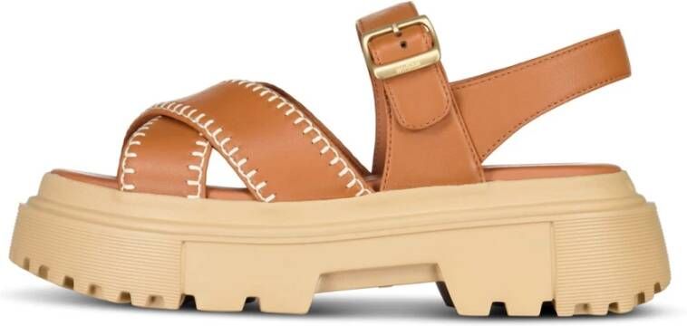 Hogan Leren sandalen met verstelbare band Brown Dames