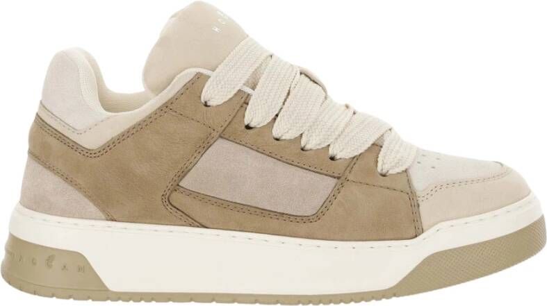 Hogan Leren Sneakers met Nubuck Inzetstukken Beige Dames