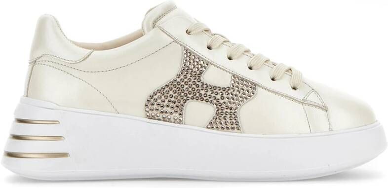 Hogan Leren Sneakers met Parelmoer Effect en Strass Beige Dames