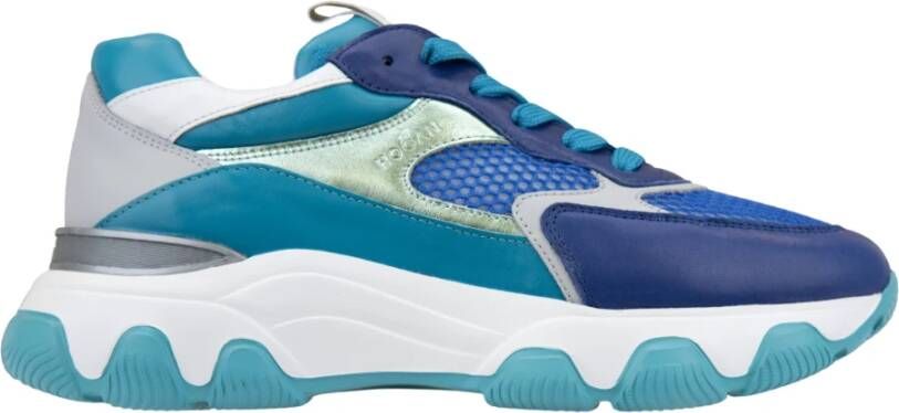 Hogan Leren Sneakers met Stoffen Inzetstukken Blue Dames