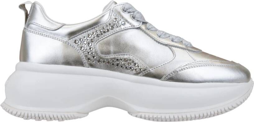 Hogan Leren Sneakers met Strass en Glitterveters Gray Dames