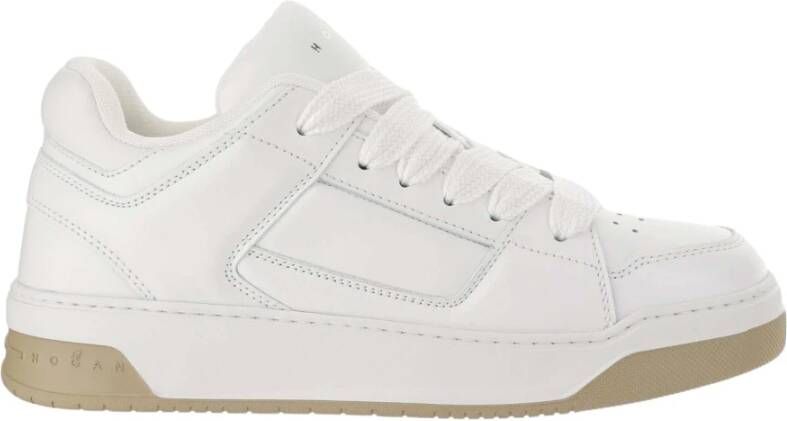 Hogan Leren Sneakers Ronde Neus Veters Logo White Heren