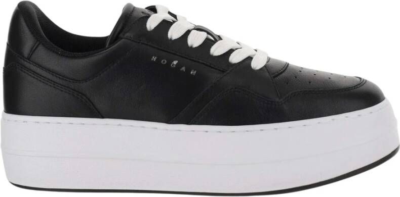 Hogan Leren Sneakers Ronde Neus Vetersluiting Black Dames