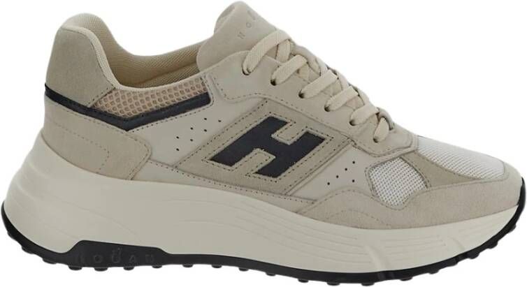 Hogan Leren Vetersneaker Beige Dames