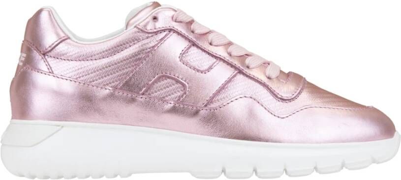 Hogan Leren vetersneakers met laminaat Pink Dames